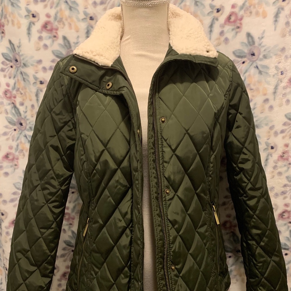 Michael Kors Olive Faux Fur Neck Jacket